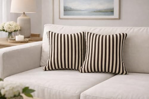 Image of 100% Cotton - Dark Brown Stripes Cushion Covers Set of 1 (16 x 16 inches) - Cushion Covers for Sofa & Living Room Decor