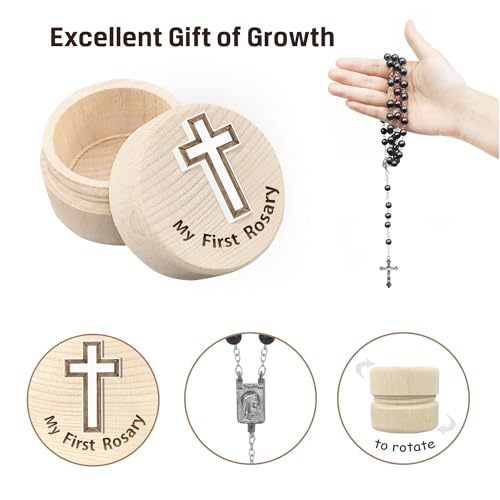 Holy First Communion Rosary Gift, My First Rosary and Keepsake Box, Rosary Set, Black Rosary Beads Catholic for Men, Women and Kids, Rosary Catholic Gift, Christian Gifts, Catholic Baptism Gifts