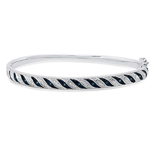 Dazzlingrock Collection 0.10 Carat (Ctw) Round Blue & White Diamond Ladies Fashion Bangle Bracelet With Diameter Of 7.85 Inch In 925 Sterling Silver #TOP4