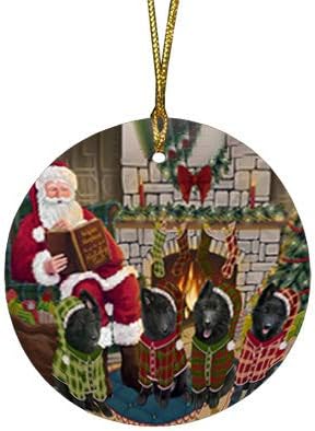 Santa Sled Dogs Belgian Shepherd Christmas Round Flat Ornament - Pet Decorative Hanging Ornaments for Christmas X-mas Tree Decorations - 2.75" Round Flat Ceramic Christmas Ornament POR1558