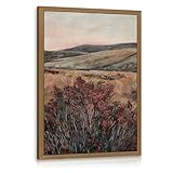 Clicyre Moody Mountain Wildflower Landscape Wall Art, Farmhouse Rustic Floral Canvas Print, Moody Vintage Country Botanical Nature Wall Decor for Living Room Bedroom Entryway Wood Framed 16x24 Inch