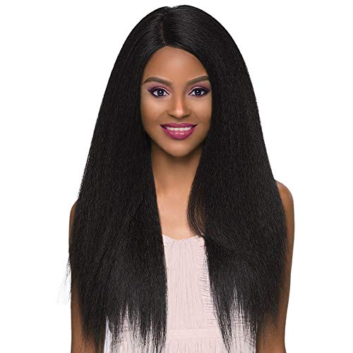 ISHINE 20 Inch Long Kinky Straight Lace Front Wigs Human Hair Free Part - 100% Remy Hair Wigs For Black Women 150 Density - 13x6 Lace Frontal Wigs Pre Plucked Bleached Knots Unprocessed Natural Black