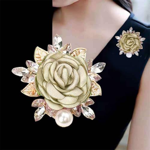 Image of Rose Flower Brooch for Women Large Flower Brooch Elegant Pearl Brooches Handmade Crystal Pearl Pins Fabric Floral Lapel Pin Christmas Valentine's Day Dress Suit Accessories