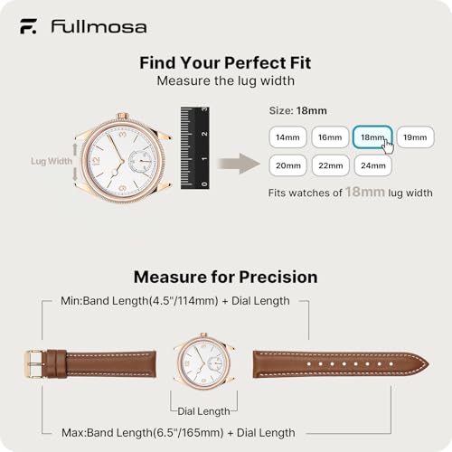 Image of Fullmosa 18mm Quick Release Leather Watch Band for Garmin | Traditional Smartwatch Replacement Strap for Garmin Venu 2S /3S /4(41mm) Women Men Formal Daily, Brown&Rosegold Buckle