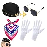 Vitsrisea Kit de asistente de vuelo: juego de gorro y bufanda de piezas, accesorios para disfraces de aerolíneas | Fun Crew Photo Props para Año Nuevo Interior Exterior Acción de Gracias Vacaciones