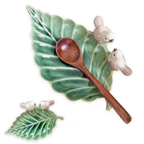 Green Ceramic Large Spoon Rest for Stove Top Bird - Cute Leaf Shaped Spoon Holder, Boho Kitchen Decor & Cottagecore Utensil Rest, Heat-Resistant Spatula Rest, Whimsical & Farmhouse Decor (Green) by EOREA - Used condition - US$11.15