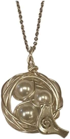 Bird's Nest Pendant with 3 White Pearl Eggs on a 24 inch stainless steel link chain