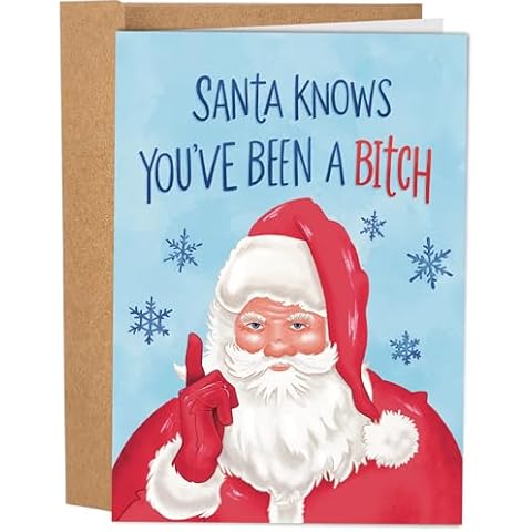 Sleazy Greetings Rude Christmas Card for Adults - 'Santa Knows' - Holiday Card for Best Friend - Inappropriate Christmas Card for Him or Her - Funny Christmas Card for Men or Women Cover