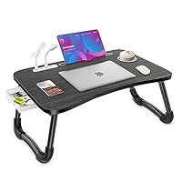 Slendor Lap Desk With Tablet Slot, Foldable Laptop Table With Storage Drawer For Bed,Portable Bed Desk For Laptop, Computer Tray With Cup Holder Notebook Stand Reading Holder For Couch Floor, Pink - View #2