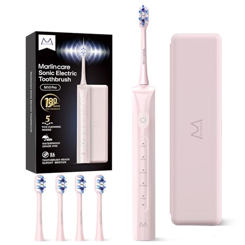 Marlincare Sonic Cepillo de dientes eléctrico, batería de 180 días, 55.000 VPM, 5 modos y temporizador inteligente, IPX8 impermeable, ultra silencioso