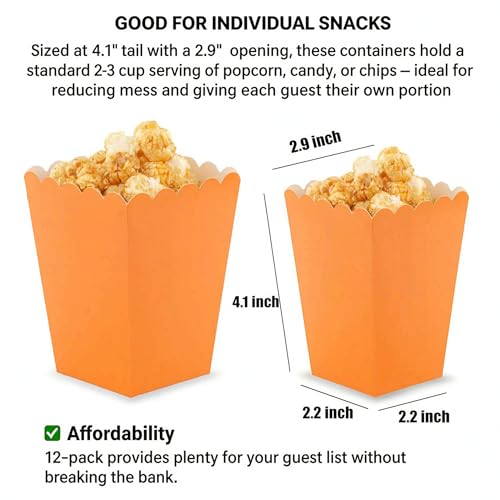 Image of AimtoHome Orange Popcorn Boxes, 4.1 inch Disposable Snack Containers for Movie Night, Birthday Party Favors, Carnival Concession Supplies
