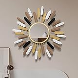HEBOIX Sunburst Wall Decor Gold Sunburst Mirror,30”Gold Decorative Mirrors for Wall Handmade Living Room & Bedroom