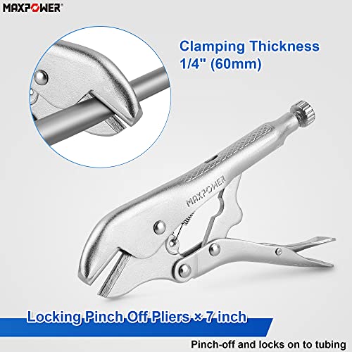 Maxpower 4Pcs Locking Pliers Clamp Set, 7 Inch 90 Degree Offset Locking Pliers, 7 Inch Locking Pinch Off Pliers, 9 Inch U Shaped Jaw Locking Pliers, 8 Inch Locking Sheet Metal Clamp #TOP1