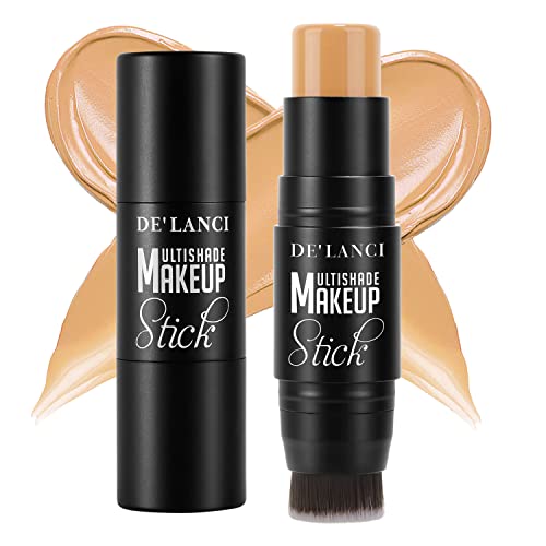 2022 Upgrade Cream Contour Stick With Built-In Brush,3 In 1 Concealer Bronzer Foundation Stick,Face Brightens Shades Contour Pen,Travel-Friendly Waterproof Longwear Face Body Contouring Makeup,Nude #TOP24