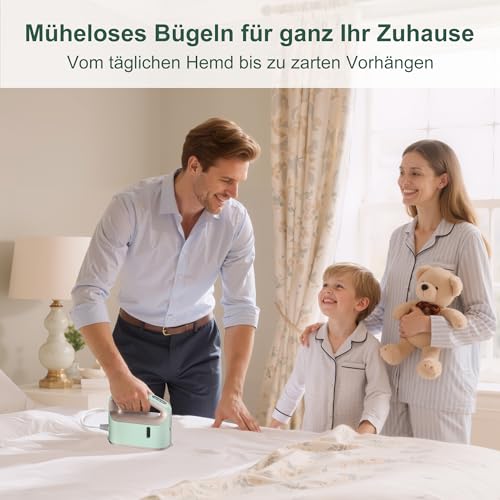 Newbealer Kleines Dampfbügeleisen, 1200W Reise Bügeleisen Dampf, 3 Dampfeinstellungen, Antihaft-Sohle, Travel Iron für Urlaub, 45s Schnelles Aufheizen, 180ml Wassertank, Grün – Bild 8