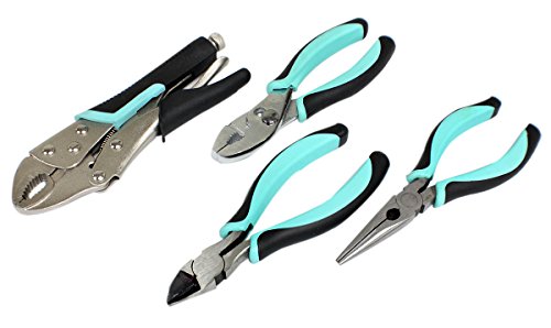 Allied Tools 38228 4 Pcs. Plier Set - Steel Tools, Slip Resistant Pliers, Slip Joint, Locking, Needle Nose, and Diagonal