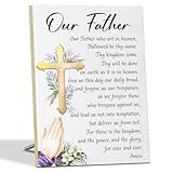 Religious Gifts Our Father Prayer Wall Decor, Wooden Signs For Home Decor, Christian Gifts Wooden Plaque For Living Room Desk Sign With Stand Lords Prayer Wall Art for Prayer Friends -01