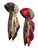 AWAYTR Pretied Head Scarf for Women - 2 Pack Chemo Patients Headwear Cancer Hair Loss Scarf Head Wrap Cover Hat Turban Cover (Paisley: Black+Red)