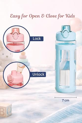 Image of LHOTSE Cute Square Water Bottle for School with Straw & Leakproof Lid - Large Capacity Kawaii Bottle for Kids, Girls & Office Usen 700 ML (Sky Blue)