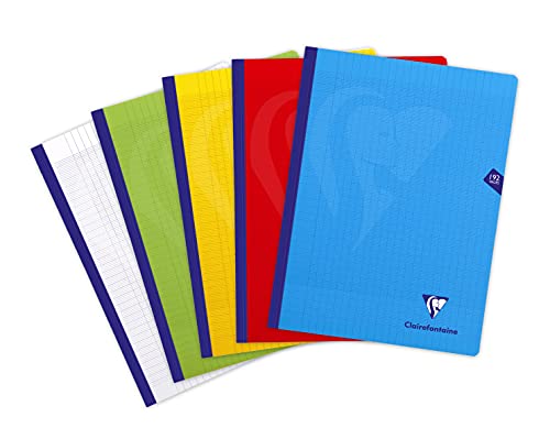 Clairefontaine 309341C Un Cahier Brochure Cousu Fil Mimesys - 24x32 cm - 192 Pages Grands Carreaux - Papier Blanc 90 g - Couverture Polypro - Couleur Aléatoire