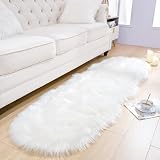 VAIGU:OA Faux Lammfell Schaffell Teppich 60x120 cm, Lammfellimitat Teppich Flauschiger Weicher Fell Teppiches, Longhair Fell Lammfellimitat Carpet für Stühle Sofa Schlafzimmer Kinderzimmer (Weiß)