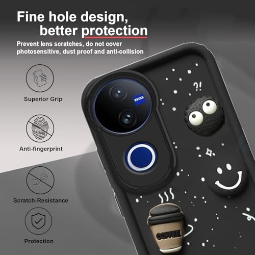 Image of GoldKart Back Case Cover Compatible for Vivo V50 5G | Cute Fun Cartoon 3D Ball Coffee Silicone Case | Full Body Protection Back Cover for Vivo V50 5G - Black