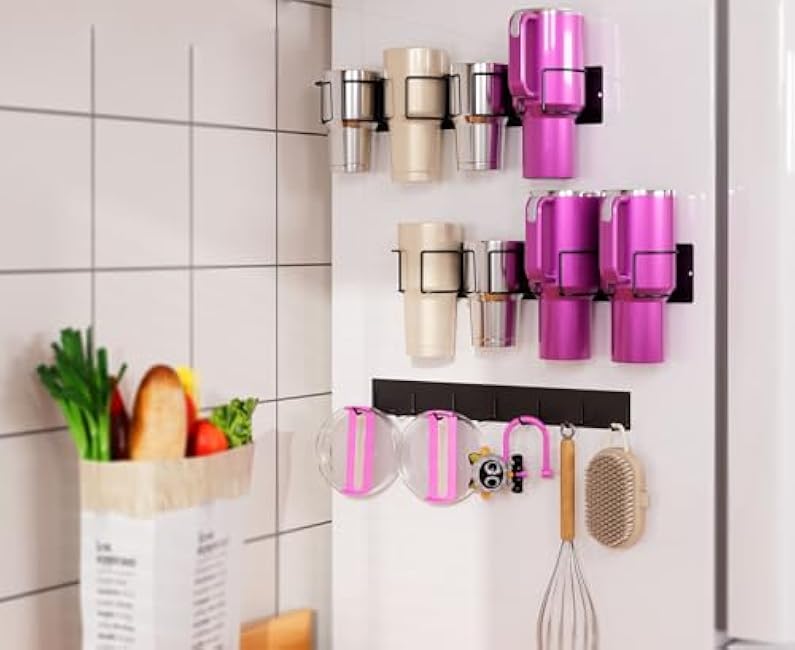 Magnetic Cup Holder for Stanley Cups,Magnetic Stanley Cup Holder,Durable Home Organizer for Stanley 40oz Tumblers,Features a Powerful Magnetic for refrigerators-2 Cup Holders+1 Cup lid Holder