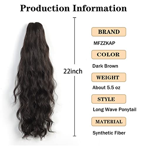 Pony Tail Hair Extension, 22" Long Body Wave Ponytail Extensions Claw Clip In Ponytail Wig Fluffy Curly Pony Tail Synthetic Hair Pieces For Women 16" Wavy Curled 20" Straight Darkest Brown #TOP1