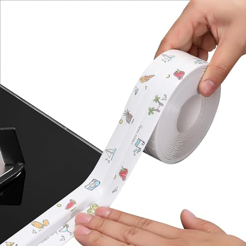 Image of SHOPOLIFE Sink Oil Proof Caulk Tape Strip PVC Self Adhesive Caulking Sealing Tape for Kitchen Sink Platform Toilet, 3.2m*3.8cm (Multicolor)