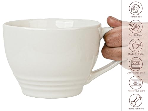 Image of Bodhi House Large Ceramic Coffee Mug | Microwave & Dishwasher Safe | Bone-Ash Free Cappuccino Mug | Multi-Purpose Food Grade Latte Coffee Mug Ideal for Daily Use & Gifting (Pack of 2, 500ml | White)