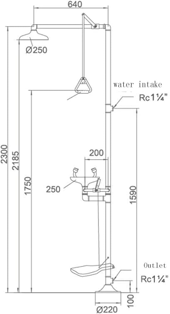 Station de Lavage oculaire, système de Douche d'urgence, Acier Inoxydable 304 avec pédale, revêtement ABS, idéale pour Une Utilisation en extérieur dans Les usines et Les laboratoires.