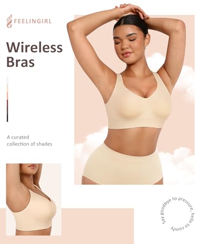 FeelinGirl Wireless Bras for Women Built-in Soft Cups No Underwire Bralettes Adjustable Straps Full Coverage Everyday Bras2