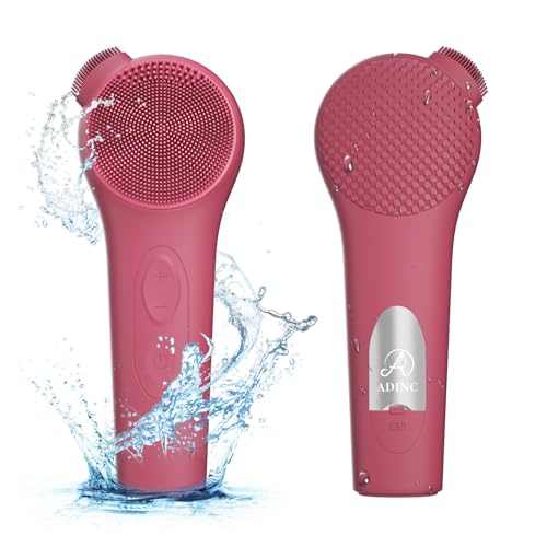 ADINC Silicone Face Scrubber, Waterproof Rechargeable Facial Cleansing Brush, 5 Cleansing Modes with Nose Brush for Women & Men Electric Facial Tool for Deep Cleaning Exfoliating, Massaging Berry