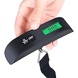 Digital Suitcase Scale, Portable Luggage Weighing Scale, 50KG Capacity, Compact Traveller Hanging Scale, Temperature Sensor and Battery Included, Black