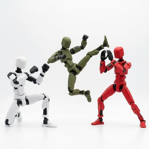 Image of TADCraft Dummy13 Fully Articulated Action Figure - 5.4 Inch 3D Printed Poseable Robot Toy | DIY Assembly Kit | Flexible Joints for Dynamic Poses | Set of 3 (Red, Army Green, White)
