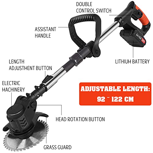 Goldye Industrial Household Electric Lawn Mower | Industrial Grade Lithium Electric Lawn Mower | Foldable Cordless String Grass Trimm Er Weed Eater With Wheel, Without 24V Lithium-Ion Bat (Black) #TOP2