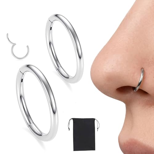 JYXNU 2PCS 0.8mm G23 Piercing Anneau Segment Clipsable Acier Chirurgical,Clikcer Anneau Segment Articulé Nez Oreille,pour Femmes Hommes Piercing Septum Argent Bijoux Femme, 6mm + 8mm