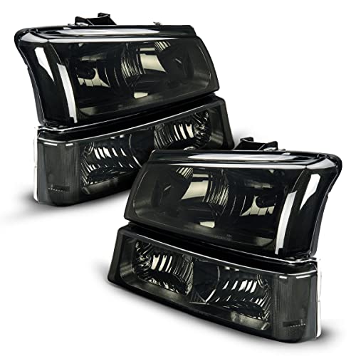 Silverado Headlight from Torchbeam, Replacement Headlight Assembly for 2003-2006 Silverado/Avalanche 1500/2500/3500 Chrome Housing Clear Reflector Smoke Lens Driver and Passenger Side