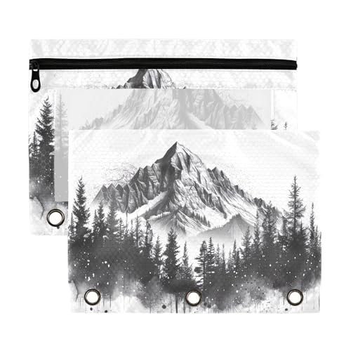 Fuauuyl Mountain with Forest Pencil Pouch for 3 Ring Binder Clear Window Pencil Case for Binder Pencil Bags with Zipper -2 Pack