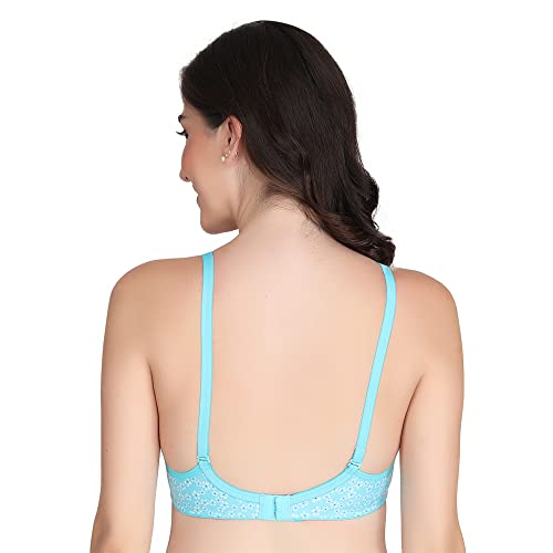 Image of Flower Print Bra for Women - Made of Pure Cotton Full Coverage Non Wired Pushup Soft Cup for T-Shirt Saree Dress Sports Garment for Daily Use Everyday