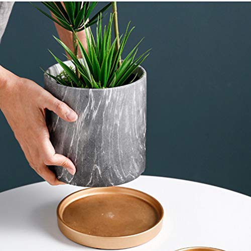 Doitool 2Pcs Round Ceramic Plant Saucer Tray Plant Pot Saucer Flower Pot Tray For Garden Potted Water Drips And Soil (Golden, 4.5X14.5X0.9 Inch) #TOP2