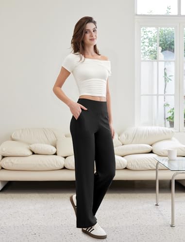 Womens Yoga Pants Wide Leg Work Dress Pants with Pockets Casual Lounge Trousers Elastic Waist Sweatpants4