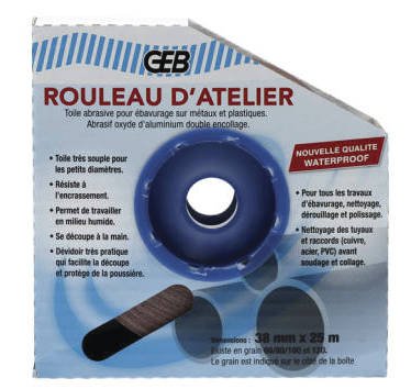 Rouleau d'atelier toile abrasive grain 120 en boite dévidoir 38mmx25m 836003
