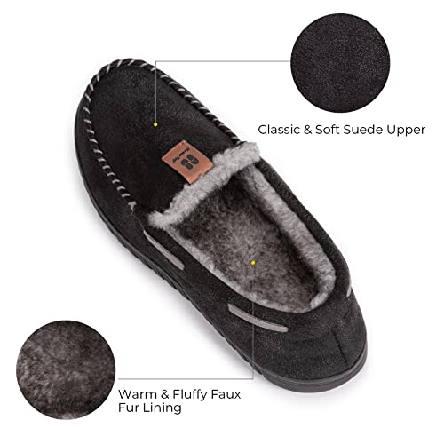 Hometop Men's Suede Memory Foam Moccasin Slippers Soft Plush Warm Lining House Shoes With Anti-Skid Rubber Sole (12, Black) #TOP4
