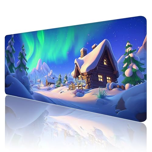 Tapis de souris gamer XXL 1200x600 paysage aurore polaire pour bureau