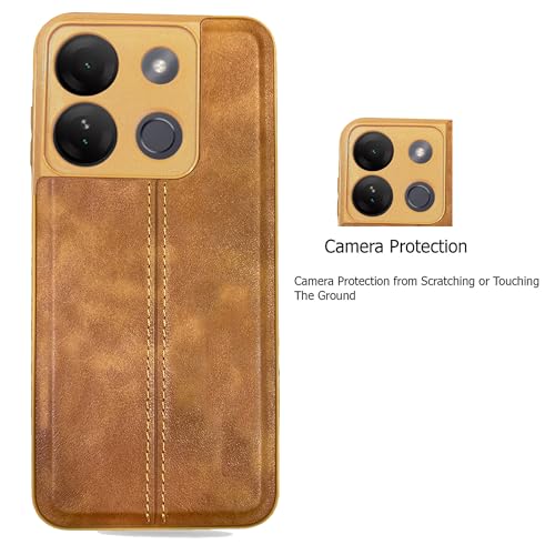 Image of A rtistque Premium Thread Leather Back Cover Case for Infinix Smart 7 | Drop Protection | Smooth Grip | Raised Camera Edges | Infinix Smart 7 Back Cover - Brown