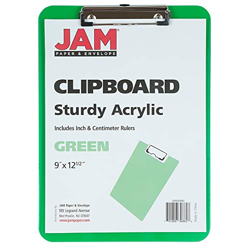 Jam Paper Plastic Clipboards With Low Profile Metal Clip - Letter Size (9 X 12.5) - Green - Clip Board Sold Individually #TOP5