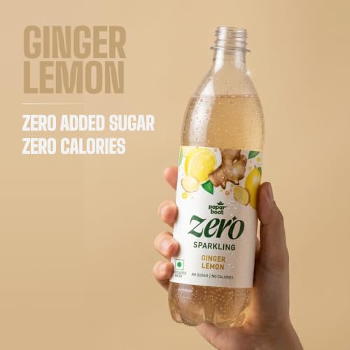 Image of Paper Boat Zero Ginger Lemon Sparkling (Soda) Water - Pack of 4, 600 ml Each | Zero Sugar, Zero Calories | Sugar Free| Flavoured Carbonated Water | No Aspartame