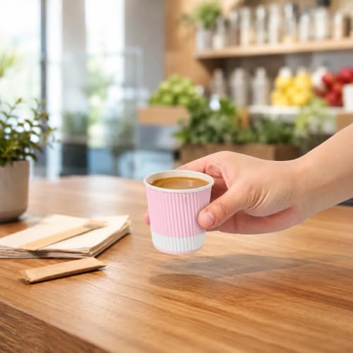 4 oz Light Pink Paper Coffee Cup - Ripple Wall by Restaurantware - Image 5