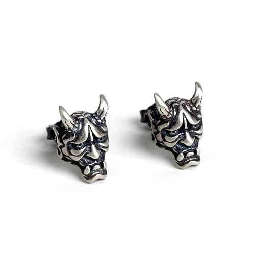ZLING 925 Sterling Silver Gothic Skull Prajna Stud Earrings Punk Unique Devil Ear Studs 925 Silver Ear Jewelry